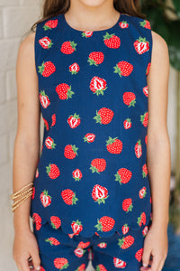 Girls: The Araina Navy Strawberry Scalloped Set