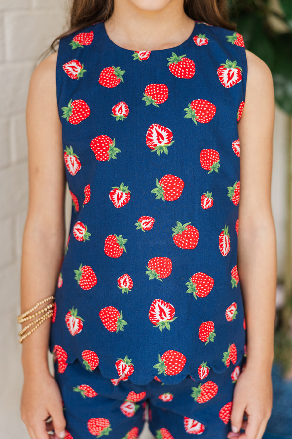 Girls: The Araina Navy Strawberry Scalloped Set