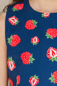 Girls: The Araina Navy Strawberry Scalloped Set