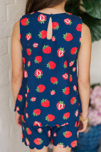 Girls: The Araina Navy Strawberry Scalloped Set