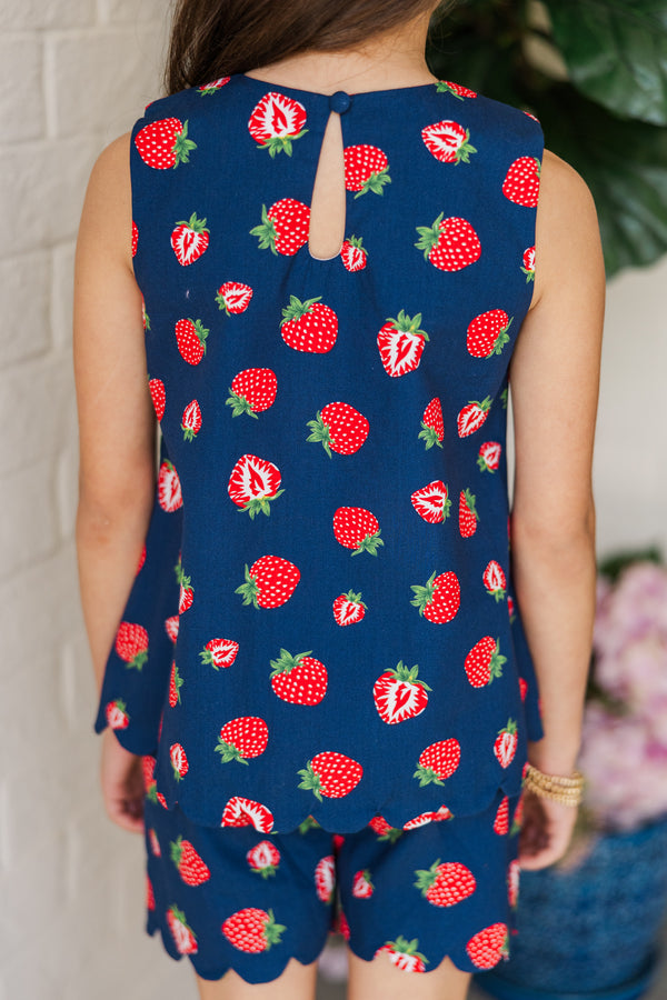 Girls: The Araina Navy Strawberry Scalloped Set