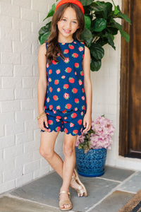 Girls: The Araina Navy Strawberry Scalloped Set