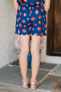 Girls: The Araina Navy Strawberry Scalloped Set