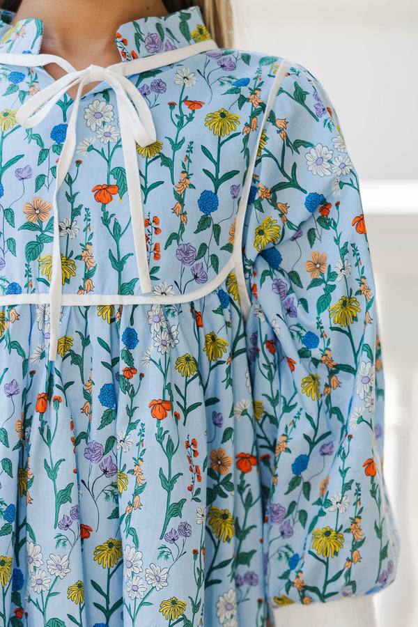Girls: The Tiff Blue Floral Babydoll Dress