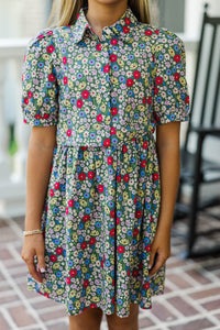 Girls: All For You Green Floral Shirt Dress
