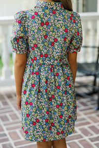 Girls: All For You Green Floral Shirt Dress