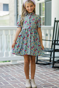 Girls: All For You Green Floral Shirt Dress