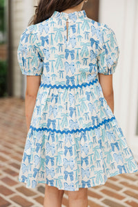 Girls: The Addison Blue Bow Print Dress