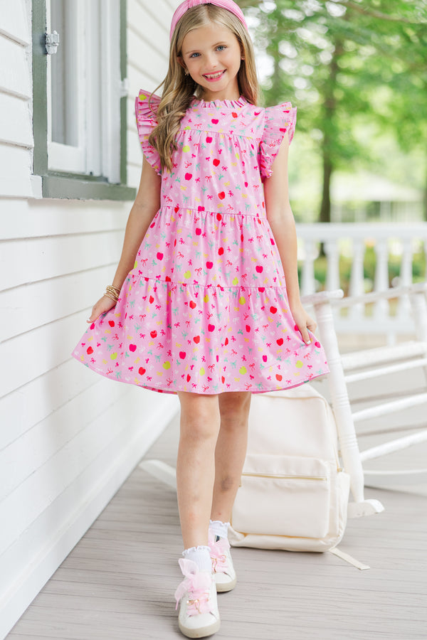 pink apple dresses Girls: Sweet Nature Pink Apples & Bows Babydoll Dress – Shop the Mint