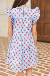 Girls: Sweet Nature Light Blue Bows & Apples Babydoll Dress