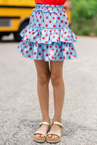 Girls: Take The Leap Light Blue Bows & Apples Skort