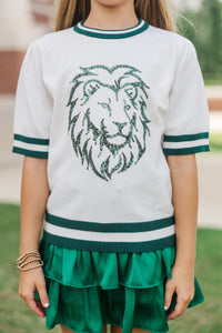 Girls: Stay In Character White and Green Lions Sweater