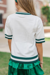 Girls: Stay In Character White and Green Lions Sweater