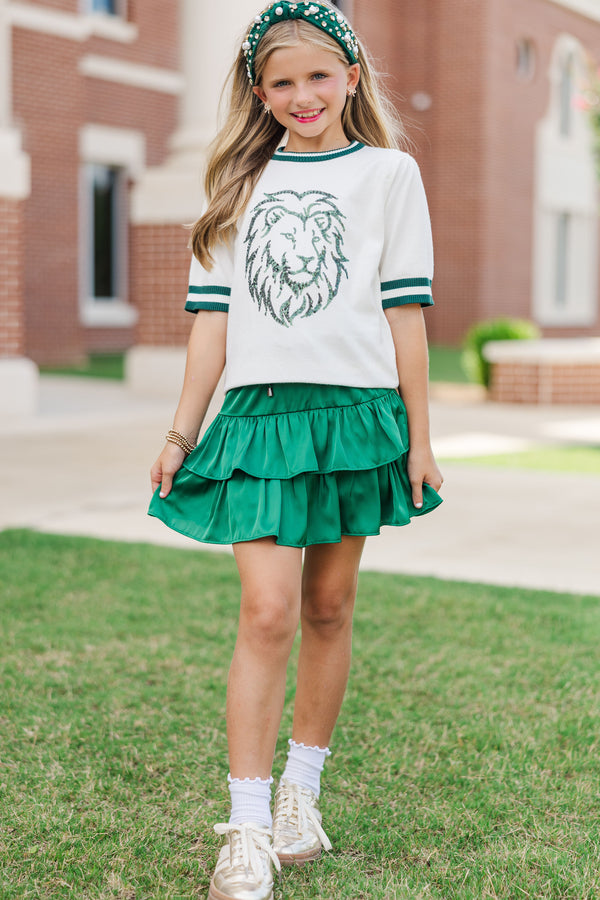 Girls: Stay In Character White and Green Lions Sweater