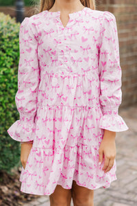 Girls: In Your Happy Place Pink Bow Print Dress
