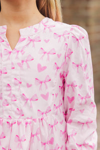 Girls: In Your Happy Place Pink Bow Print Dress