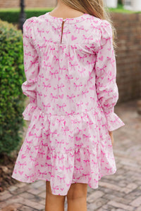 Girls: In Your Happy Place Pink Bow Print Dress