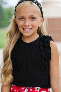 Girls: The Frill Seeker Black Ruffle Sleeve Blouse