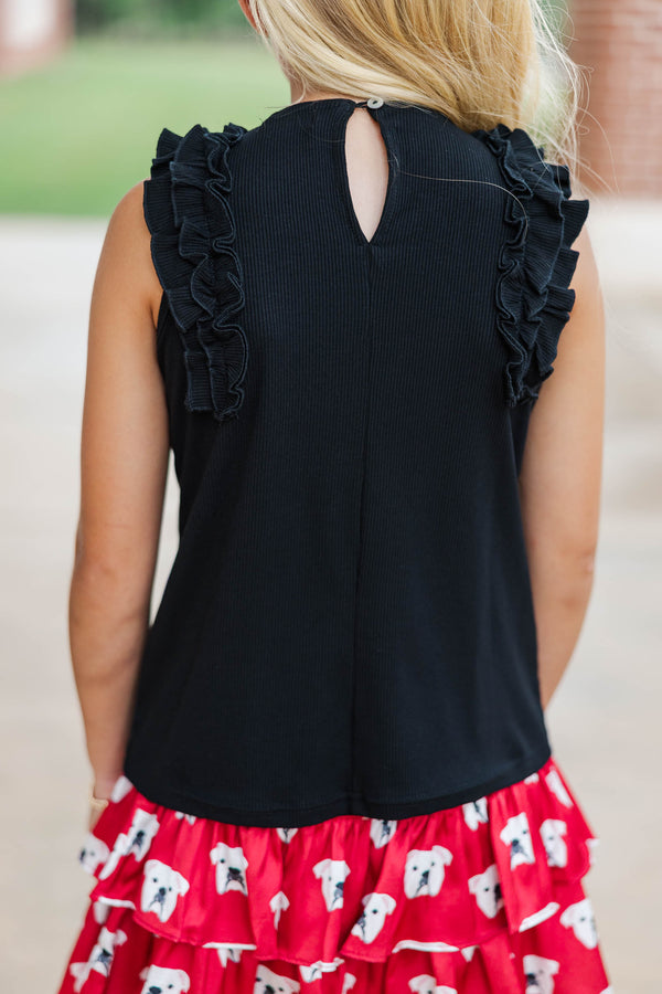 Girls: The Frill Seeker Black Ruffle Sleeve Blouse