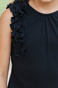 Girls: The Frill Seeker Black Ruffle Sleeve Blouse
