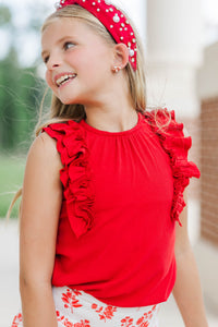 Girls: The Frill Seeker Red Ruffle Sleeve Blouse