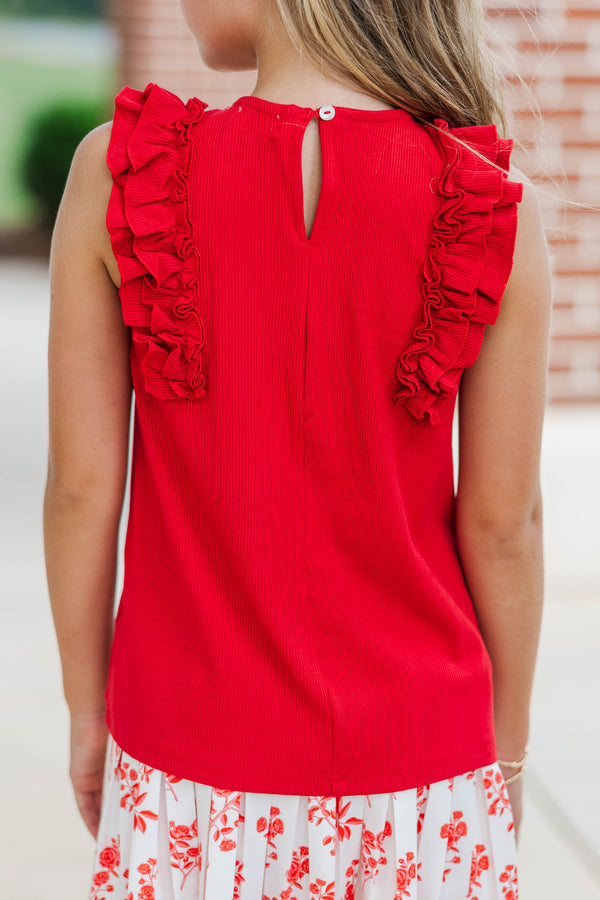 Girls: The Frill Seeker Red Ruffle Sleeve Blouse