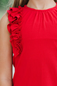 Girls: The Frill Seeker Red Ruffle Sleeve Blouse