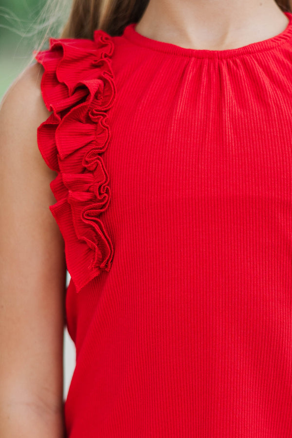 Girls: The Frill Seeker Red Ruffle Sleeve Blouse