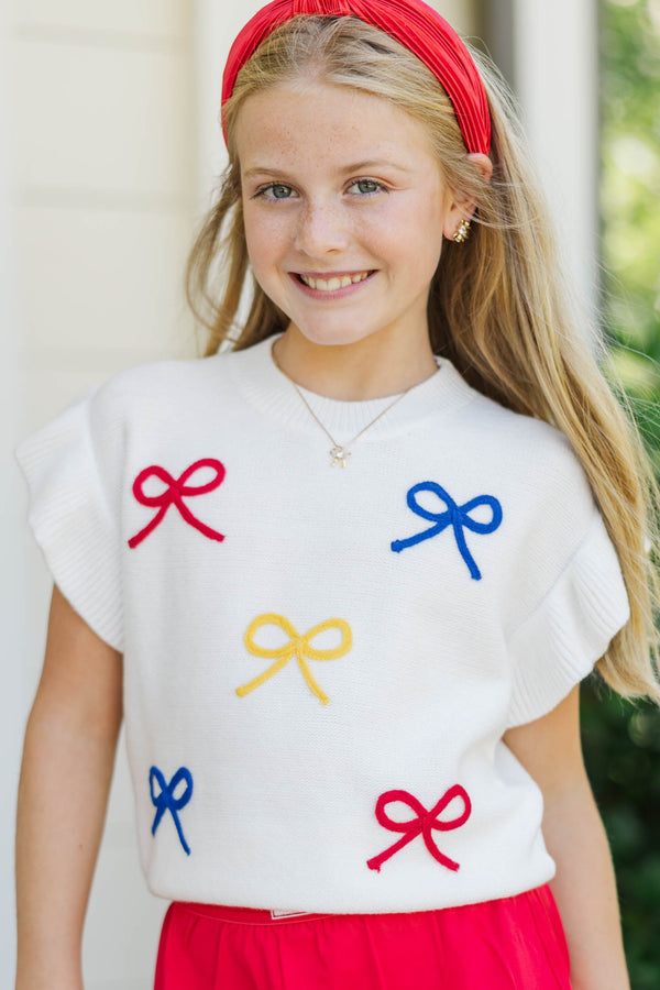 Girls: The Kennedy White Multi Bow Sweater