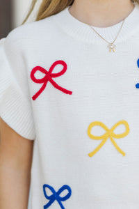 Girls: The Kennedy White Multi Bow Sweater