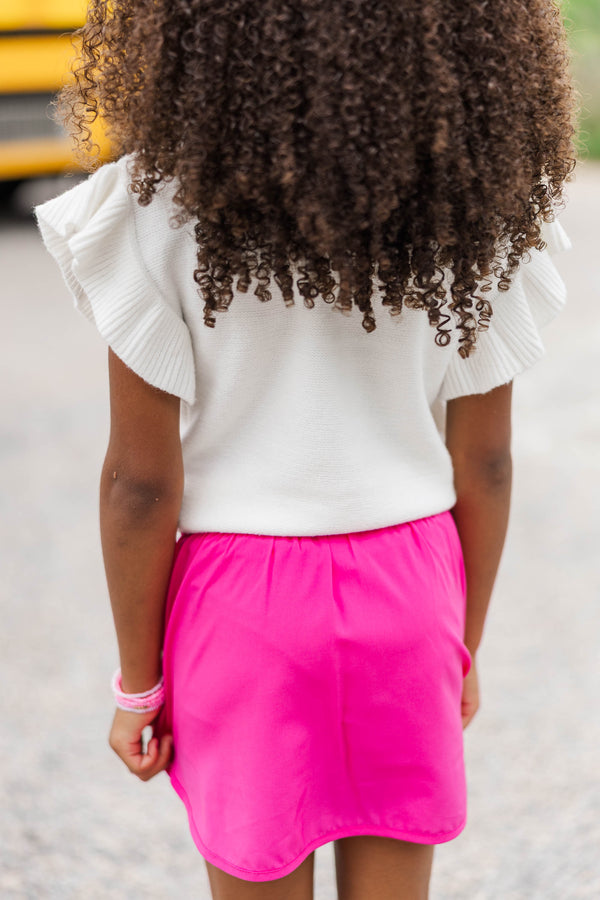 Girls: The Kennedy White Fuchsia Bow Sweater