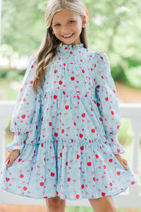 Girls: All About It Light Blue Bows & Apples Babydoll Dress