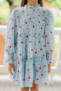 Girls: All About It Light Blue Bows & Apples Babydoll Dress