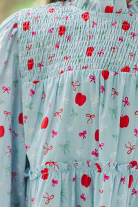 Girls: All About It Light Blue Bows & Apples Babydoll Dress
