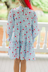 Girls: All About It Light Blue Bows & Apples Babydoll Dress
