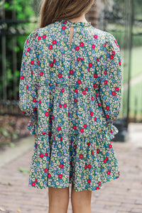 Girls: All About It Green Ditsy Floral Babydoll Dress