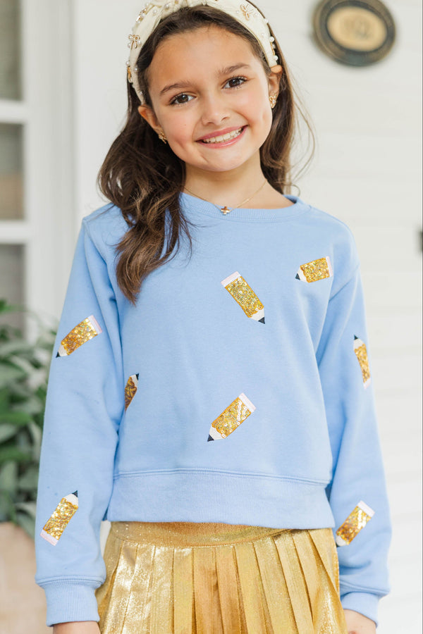 Girls: The Josie Blue Sequin Pencils Sweatshirt