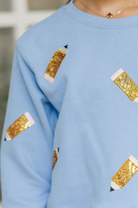 Girls: The Josie Blue Sequin Pencils Sweatshirt