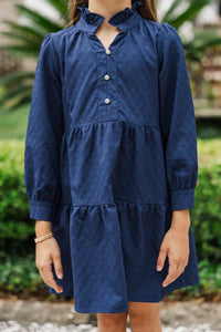 Girls: The Payton Navy Blue Textured Dress