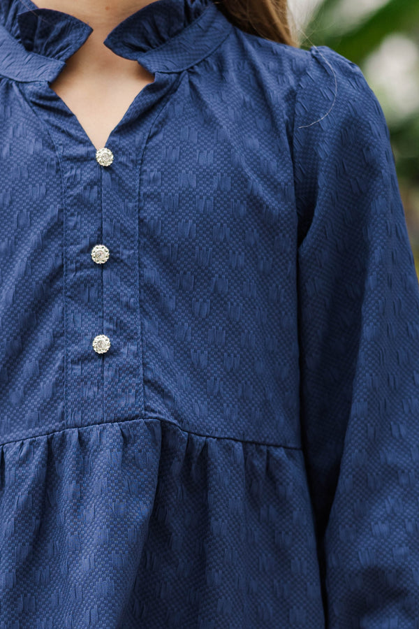 Girls: The Payton Navy Blue Textured Dress