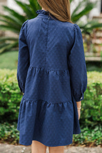Girls: The Payton Navy Blue Textured Dress