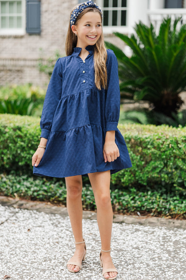 Girls: The Payton Navy Blue Textured Dress