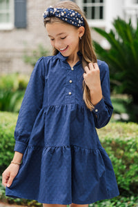 Girls: The Payton Navy Blue Textured Dress