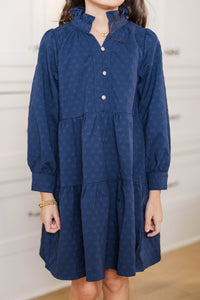 Girls: The Payton Navy Blue Textured Dress