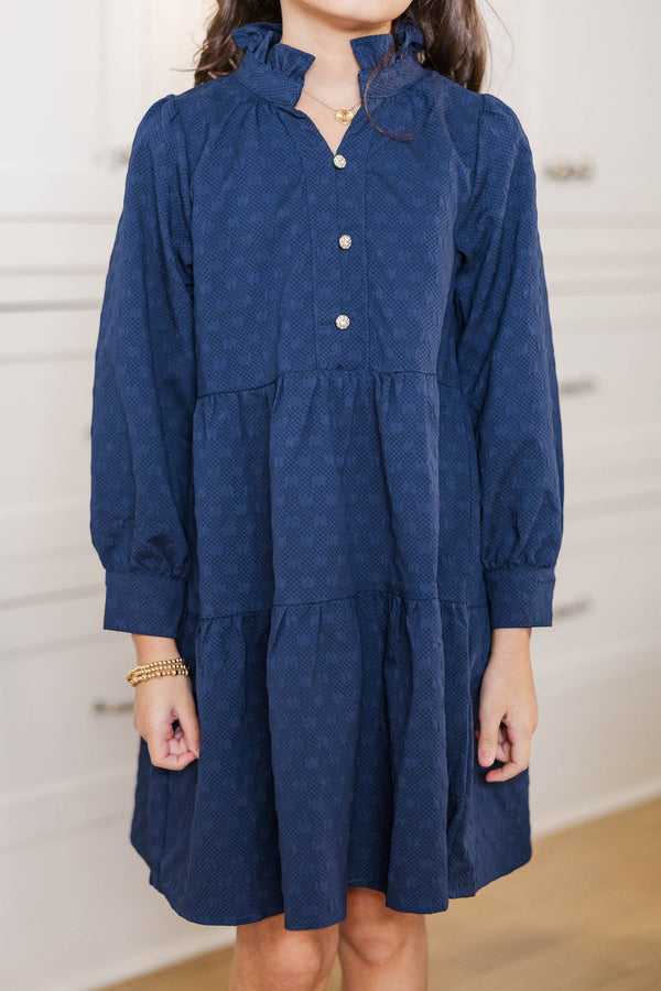 Girls: The Payton Navy Blue Textured Dress