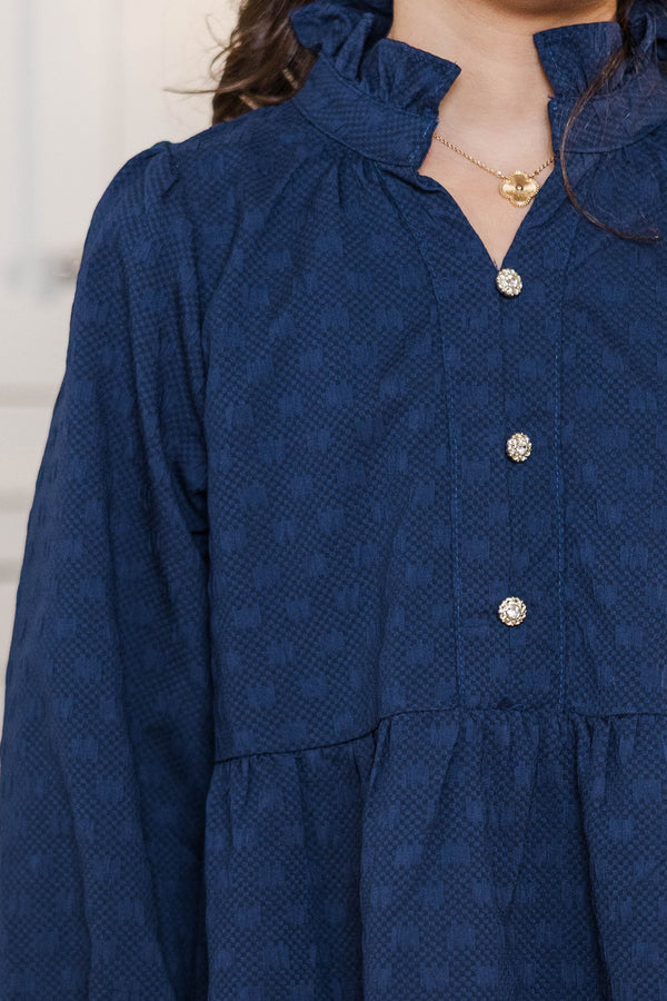 Girls: The Payton Navy Blue Textured Dress