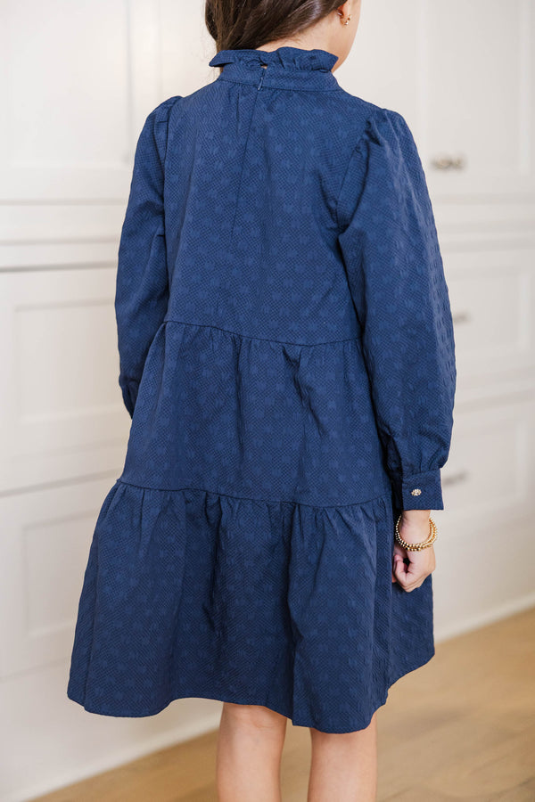 Girls: The Payton Navy Blue Textured Dress