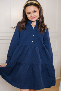 Girls: The Payton Navy Blue Textured Dress