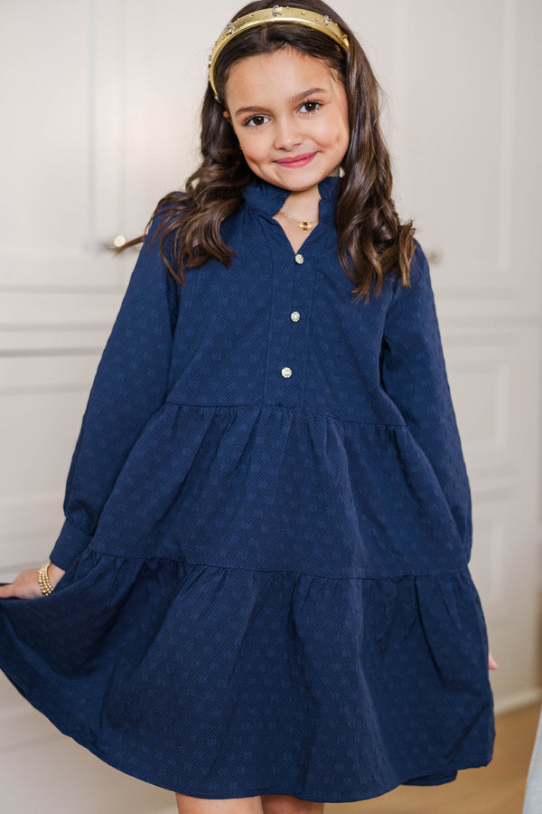 Girls: The Payton Navy Blue Textured Dress