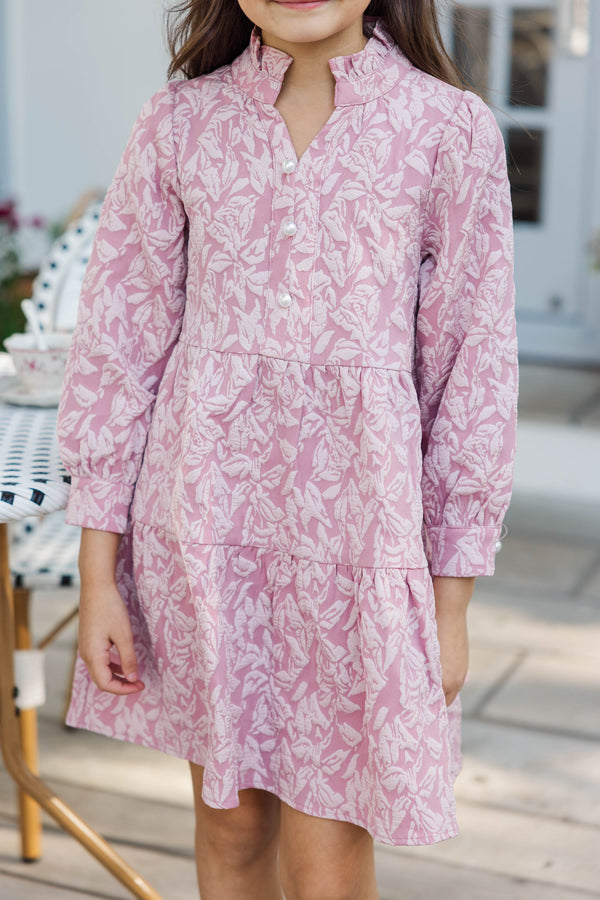 Girls: The Payton Mauve Pink Textured Floral Dress